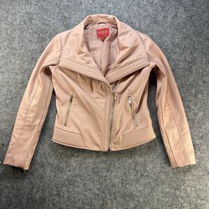 Guess Jacket Womens Medium Pink Faux Leather Vegan Moto